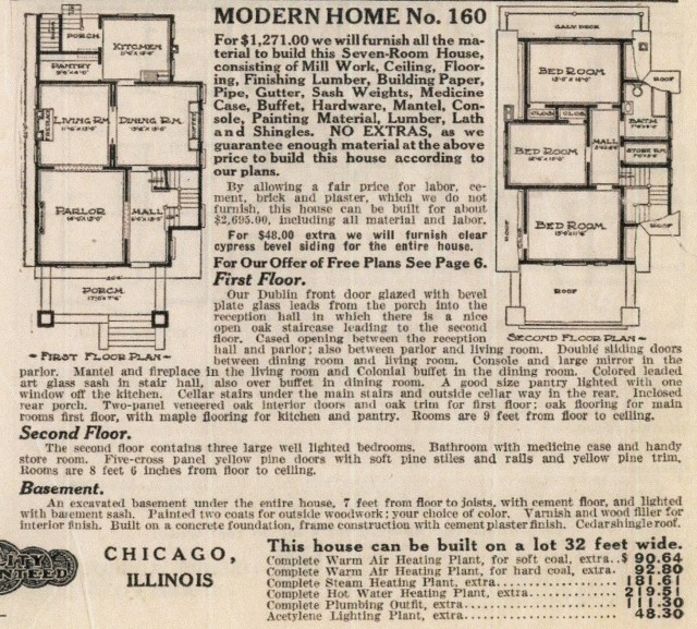 This Sears Phoenix floorplan shows the specifications that were included with the purchase price.